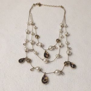 Layered Betsey Johnson Cheetah and Pearl Necklace